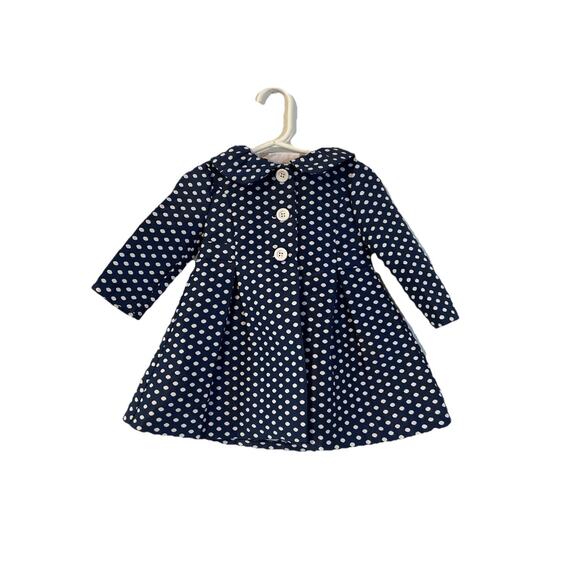 Bonnie Jean Girls Long Coat Jacket 3T Navy And White Pola Dots Bow - Picture 1 of 3